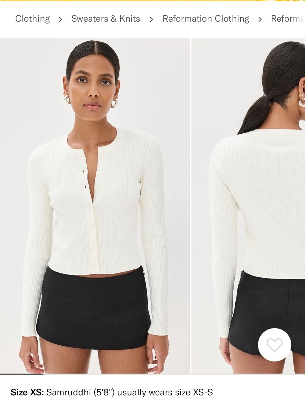 Reformation Joanne Cream Ribbed Button-Front Cardigan